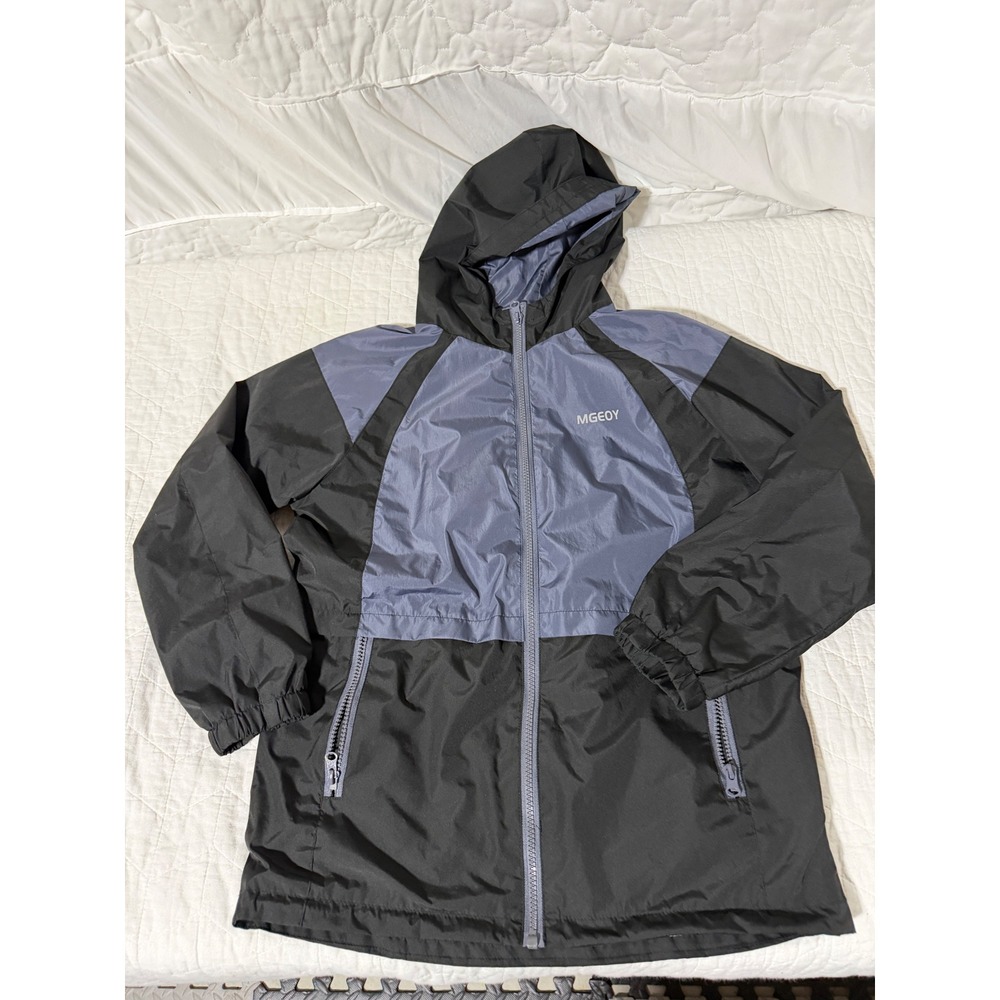 MGEOY Kids Windbreaker Jacket Hooded Colorblock Black Blue Size‎ 160 Lightweight